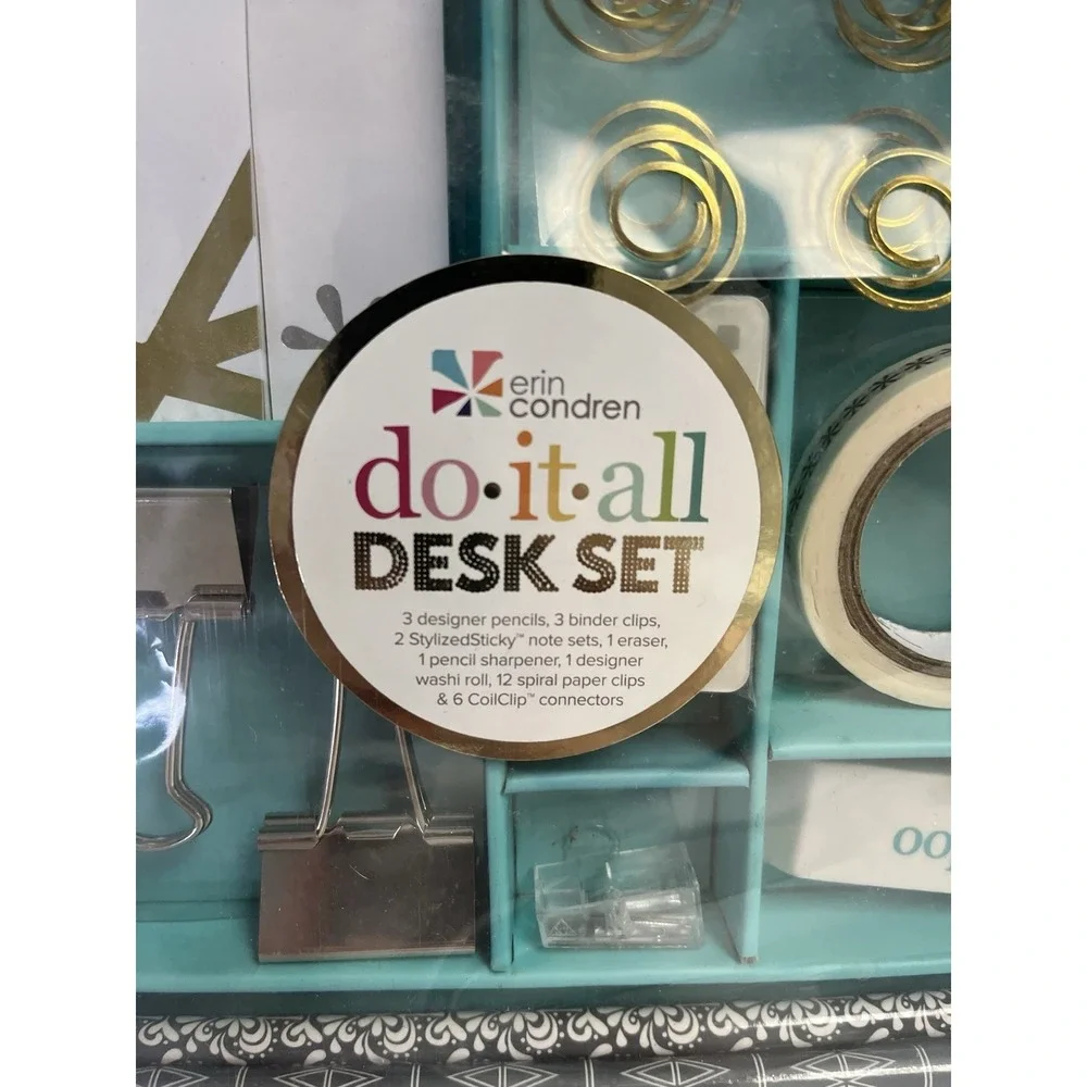 Erin Condren Do It All Desk‎ Set Pencils Clips Note Eraser Coil Clip Accessories